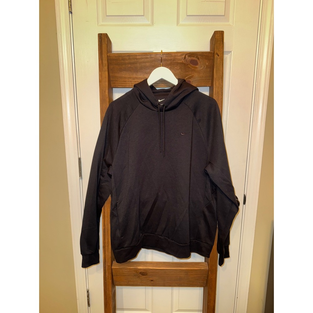 Nike Dri Fit Mens Hoodie Black Long Sleeve Athletic Pullover Sweatshirt L